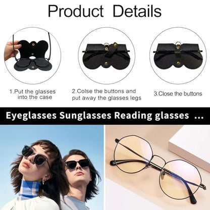 3 Pcs Soft Leather Sunglasses Bag, Soft Leather Sunglasses Bag with Strap, Portable Glasses Case Holder Sunglasses Pouch - color: Black