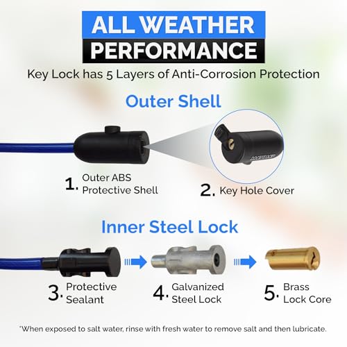 DocksLocks Coiled Security Cable Lock (5' to 25’ Lengths) with Keys, 25ft - size: 25ft