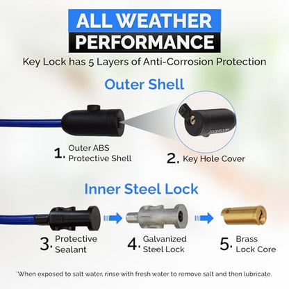 DocksLocks Coiled Security Cable Lock (5' to 25’ Lengths) with Keys, 25ft - size: 25ft
