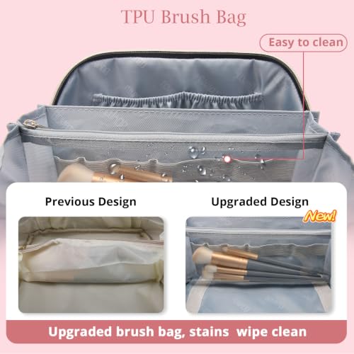 BOYATU Travel Makeup Bag Organizer: 3 Pcs Cosmetic Bag Set for Women Pink - color: C-Diamond Grid-Pink