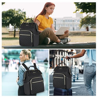 EMPSIGN 17 Inch Laptop Backpack for Women with Giant Tumbler Holder, Black - color: Quilted Black