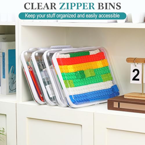 Sanwuta 4 Pcs Clear Zipper Case with Handle, 12.6 x 9 x 2 Inches, White - size: 12.6 x 9 x 2 Inches