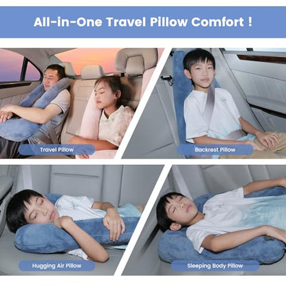 Keemall Inflatable Car Pillow for Kids & Adults, Neck & Body Pain Relief - color: Blue, size: Medium