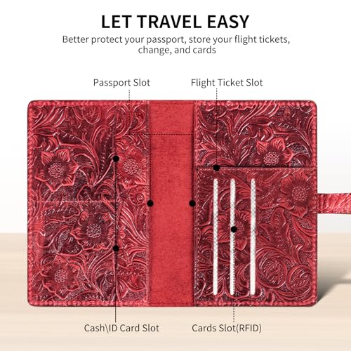 Genuine Leather Passport Holder Travel Bifold Wallet | For Men And Women Slim RFID Blocking Red - color: Red