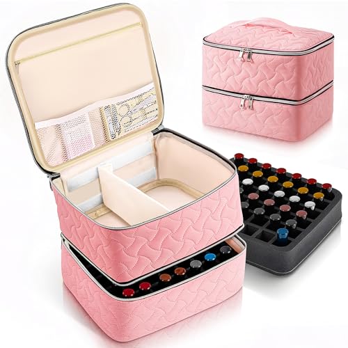 DreamGenius Nail Polish Organizer Bag Holds 42 Bottles, Pink - color: Pink