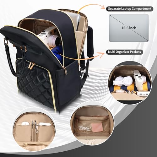 Jetviivid Lunch Backpack for Women,15.6 Inch Laptop Backpack with Lunch box - color: Black, size: 15.6 inch