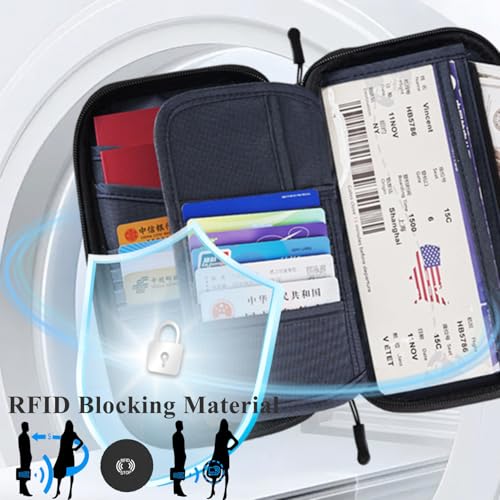 RFID Blocking Family Passport Holder For Travel, Neck Wallet - color: Grey