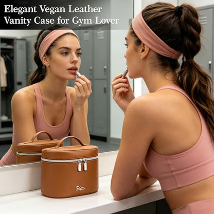 BOYATU Makeup Bag Vanity Case: Vegan Leather Cosmetic Bag for Women - color: 01 Brown