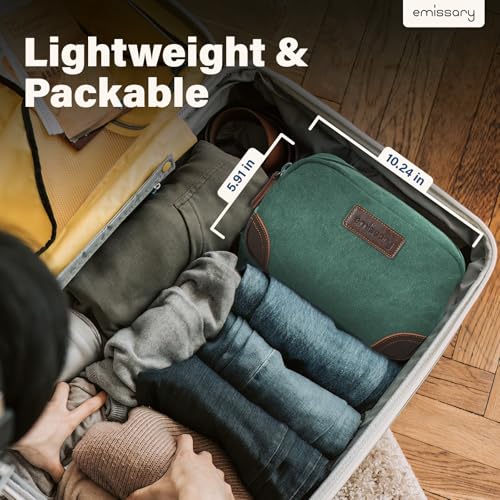 emissary Men's Canvas Travel Toiletry Bag, Leather Dopp Kit - Green - color: Green