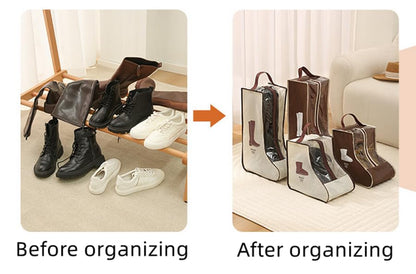 Rikyo 2 Set Beige Boot Bags with Clear Window, 11x11Inch,Portable - color: Beige-Short