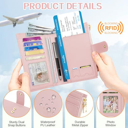 Passport Holder for Travel RFID Blocking Passport Wallet Cover - color: Pink