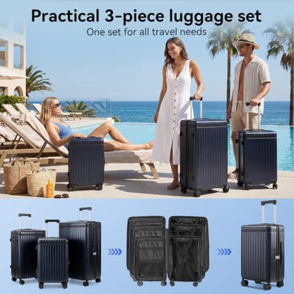 3-Piece Hardside Luggage Set with Spinner Wheels, Blue | PC+ABS Travel Suitcase Sets Hardshell Rolling Luggage Lightweight Durable - color: Blue, size: 20''/24''/28''