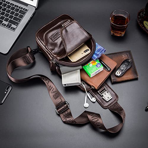 LUKZIJAES Genuine Leather Sling Bag for Men - color: #4-brown