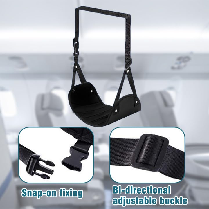 Airplane Travel Footrest, with Adjustable Straps, Black Color, Memory Foam Material, a Travel Accessory for Relaxing Your Feet