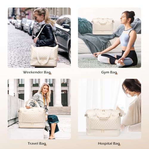 MDODO 3 Pcs Travel Duffel Bag for Women, Carry On Overnight Bag, 43L, Beige - color: Beige