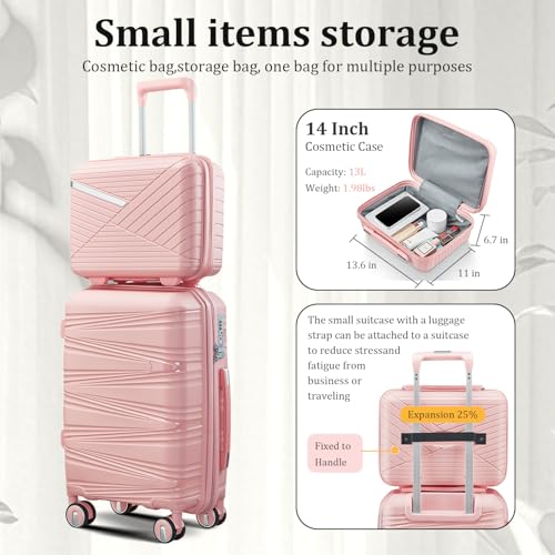 TRAVELEO Luggage Sets 4 Piece Expandable Suitcase Set with TSA Lock - color: Pink, size: 4 Piece Set (14in/20in/24in/28in)
