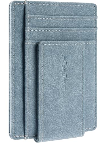 Toughergun Slim Wallet for Men RFID Blocking Money Clip, Minimalist Front Pocket Credit Card Holder, Magnetic Thin Mens Wallets with ID Window - color: Light Blue