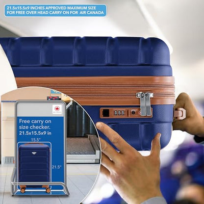Flight Knight 21.5x15.5x9 Expandable Carry On Suitcase Hardside TSA Lock & USB C Port Lightweight Luggage Silent Double Spinner Wheels Maximum Canada Air Overhead Bag Airlines Approved Navy/Tan - color: Navy/Tan, size: 21.5x15.5x9"
