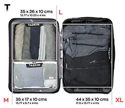 Taskin Compression Packing Cubes | Separate Clean & Dirty Compartments w/Flexible Separator | YKK Zippers | Set of 6 (2XL + 2L + 2M)