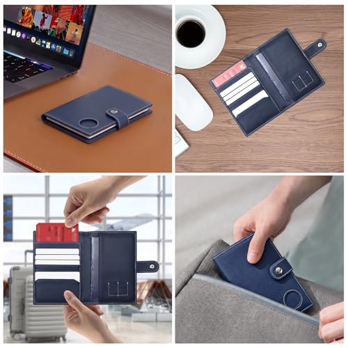 Genuine Leather Slim Passport Holder with RFID &Tracker Slot (Blue) - color: Blue