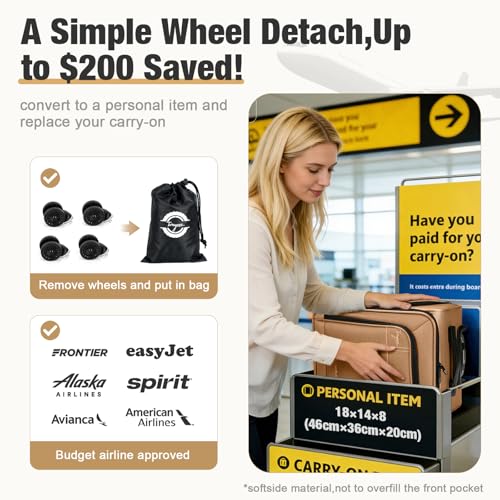 17 Inch Underseat Carry on Luggage with Removable Spinner Wheels - color: Brown, size: 17 inch_Underseat