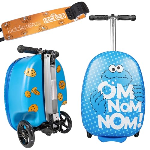 Kiddietotes Sesame Street Ride-On Scooter Suitcase, Foldable Carry-On - style: Cookie Monster