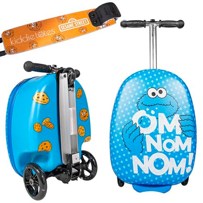 Kiddietotes Sesame Street Ride-On Scooter Suitcase, Foldable Carry-On - style: Cookie Monster