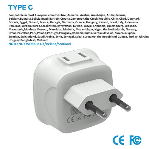 VINTAR European Travel Plug Adapter, 3 Pack Type C Plug Adapter - style: Type C- Most of Europe