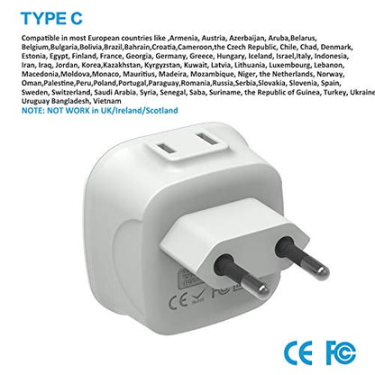 VINTAR European Travel Plug Adapter, 3 Pack Type C Plug Adapter - style: Type C- Most of Europe