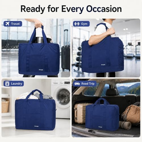Foldable Travel Duffle Bag with Trolley Sleeve 40L Travel Bag - color: Blue