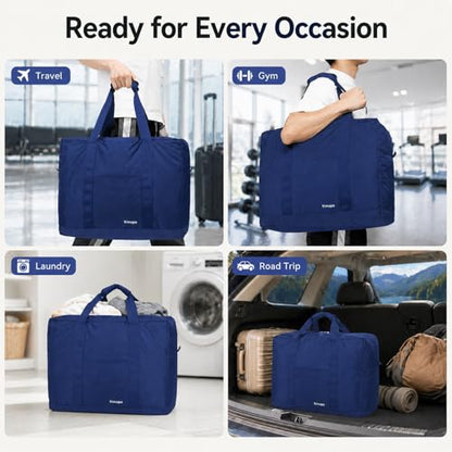 Foldable Travel Duffle Bag with Trolley Sleeve 40L Travel Bag - color: Blue