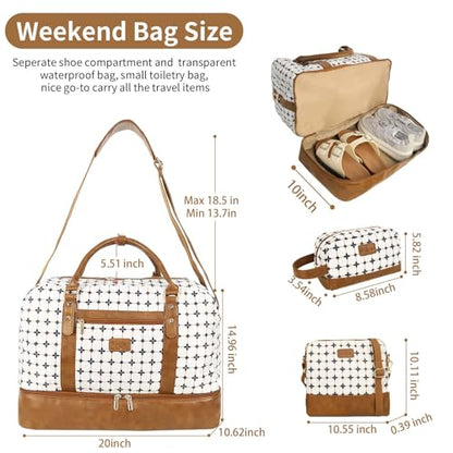 3PCS Weekender Bags for Women Large Overnight Bag, Brown Argyle - color: Brown Argyle