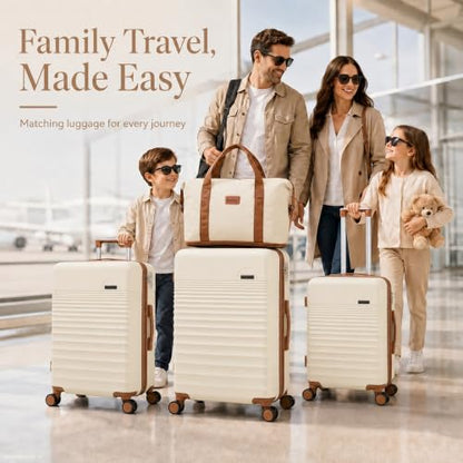 CONCEPTEN Luggage Sets 5 Piece, ABS+PC Hardshell Suitcases with Wheels - color: White, size: 5 Piece Sets (20/24/28/Db/Tb)