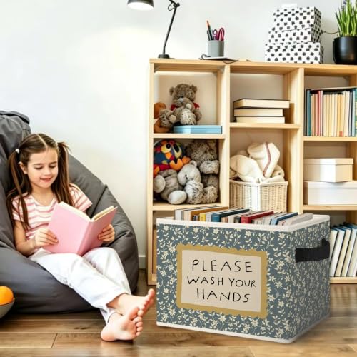 Blue Floral Funny Bathroom Storage Bins Box Collapsible Basket - color: Color33
