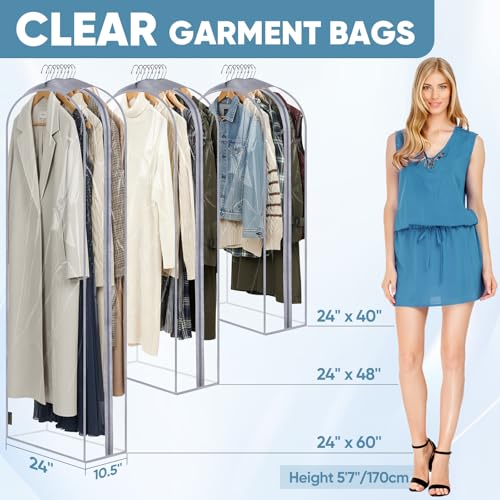 BALEINE 6PK Clear Garment Bags for Hanging Clothes, 40" Dress Suit Bag - color: Clear, size: 40" 10.5" Wide 6PK