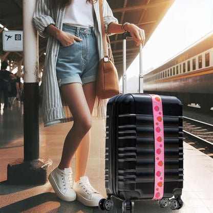 Teeoff Elastic Luggage Straps Suitcase Belts Travel Bag Accessories Adjustable 220CM (Strawberry) - color: Strawberry