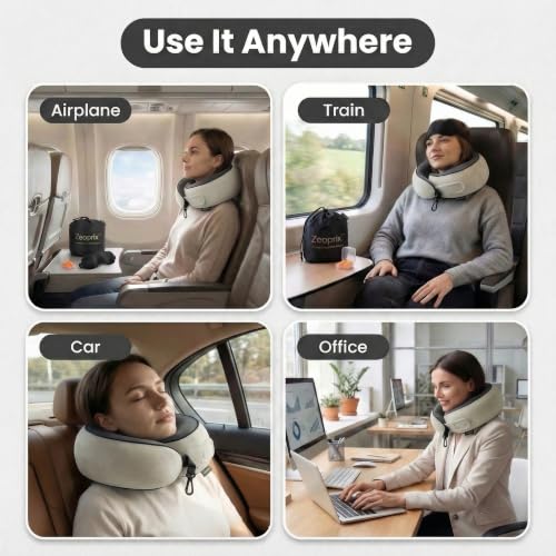 Memory Foam Wrap Around Travel Neck Pillow for Airplane, Light Grey - color: Light Grey