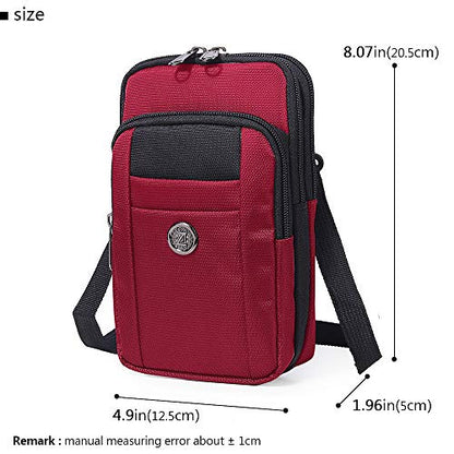 Senient Wolf Waterproof Nylon Multifunctional Phone Crossbody Bag - Small One Shoulder Waist Bag Wallet Travel Passport Holder - color: Red-Black