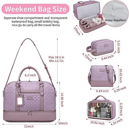 4PCS Weekender Bags for Women Large Overnight Weekend Travel Duffel Bags - color: Purple-LG