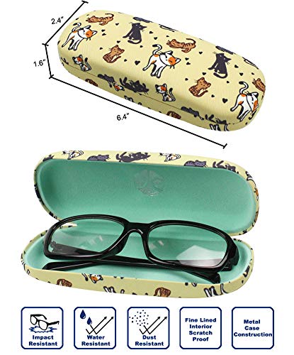 JAVOedge [4 PACK / 3 PACK], Printed Pattern Durable Hard Clamshell Eyeglass Case with Bonus Microfiber Cloth - color: Cats - Style a, size: 3 PACK