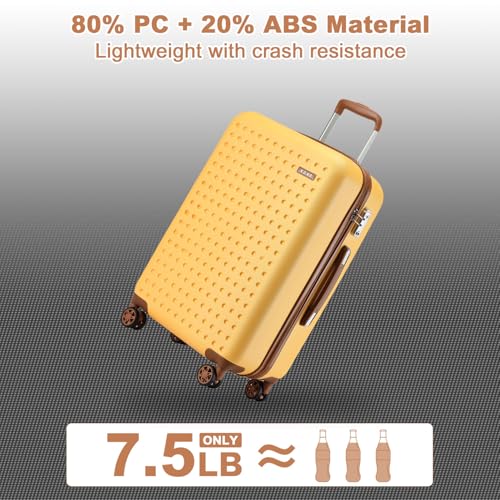 Kono 24 Inch Hard Shell Checked Luggage, 4 Spinner Wheels Suitcase, Yellow - color: Yellow, size: Checked-Medium 24-Inch
