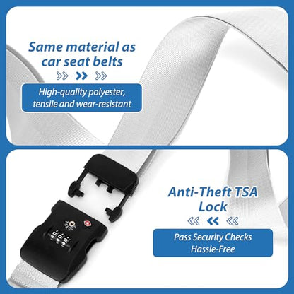 TSA Approved Luggage Straps with Combination Lock, Straight Silver - color: Straight Silver