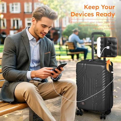 ALPHA CAMP Carry On Luggage 22x14x10 Airline Approved Hardshell - color: Black