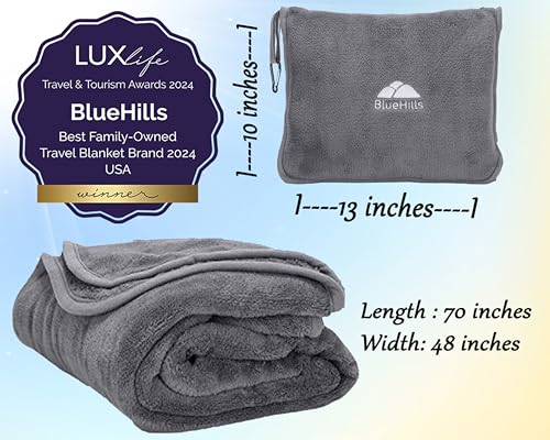 BlueHills Premium Soft Long Travel Blanket Pillow Airplane Large Size Gray - color: Gray-long-t052