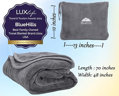 BlueHills Premium Soft Long Travel Blanket Pillow Airplane Large Size Gray - color: Gray-long-t052