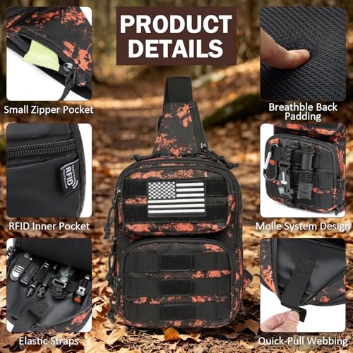 Tactical Sling Bag Backpack, RFID Blocking Crossbody Shoulder Bag for Men - color: Flame Orange