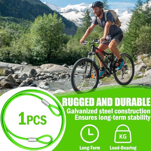 4.7mm(3/16") Steel Security Cable with Loops, Bike Lock Cable, 1Pack - color: Green, size: 10FT-(1Pack)