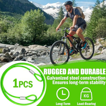 4.7mm(3/16") Steel Security Cable with Loops, Bike Lock Cable, 1Pack - color: Green, size: 10FT-(1Pack)