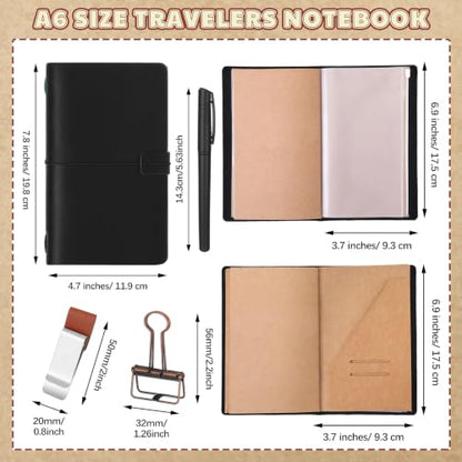 Traveling Refillable Leather Journal Notebook, Black, Personal Size - color: Black, size: Personal Size