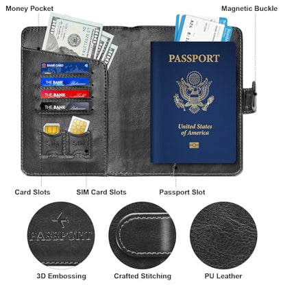 Passport Holder for Travel Essentials Wallet Cover Case Women Men Gift - color: D-Black